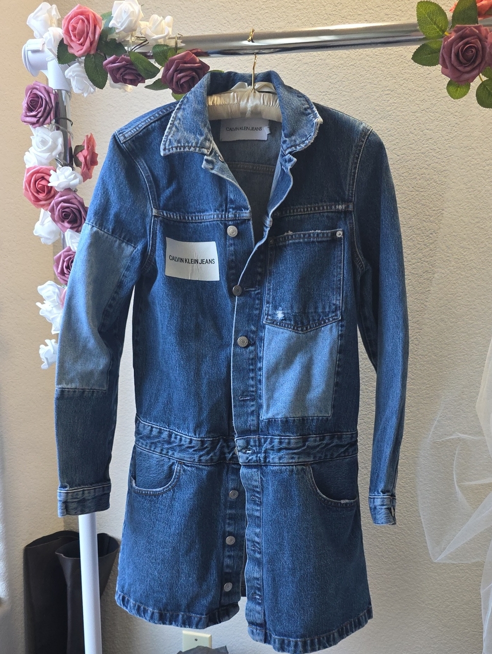 Calvin Klein Jeans Two-Tone Blue Patchwork Denim Dress Jacket